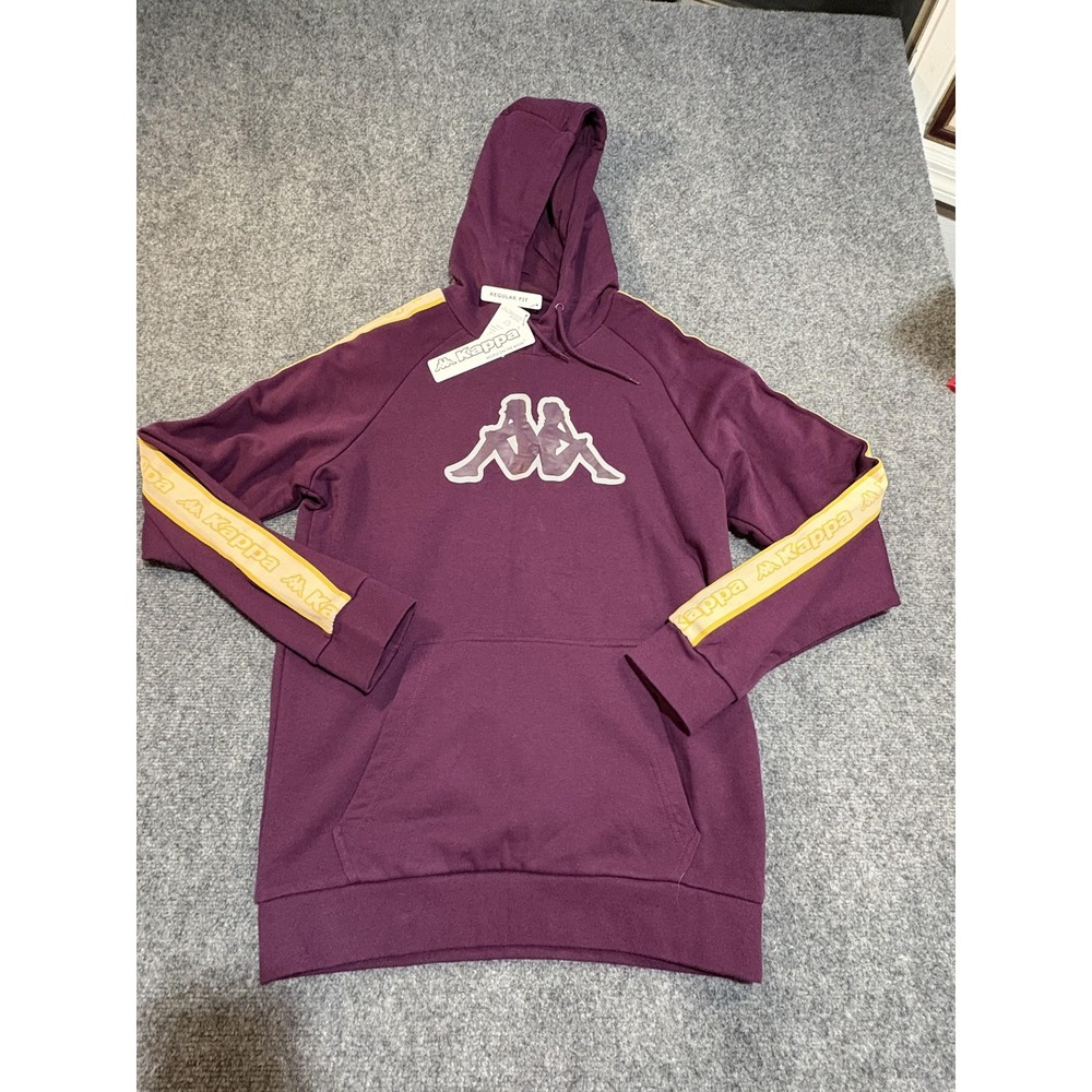 Kappa Hoodie Mens XL Purple Logo Tape Omini Pullover Kangaroo Pocket Fleece